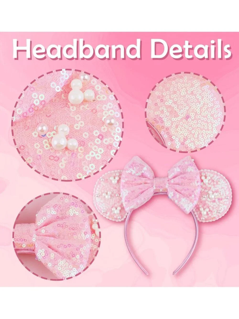 Women Pink Polyester Velvet Mickey Mouse Halloween Costume Headband
